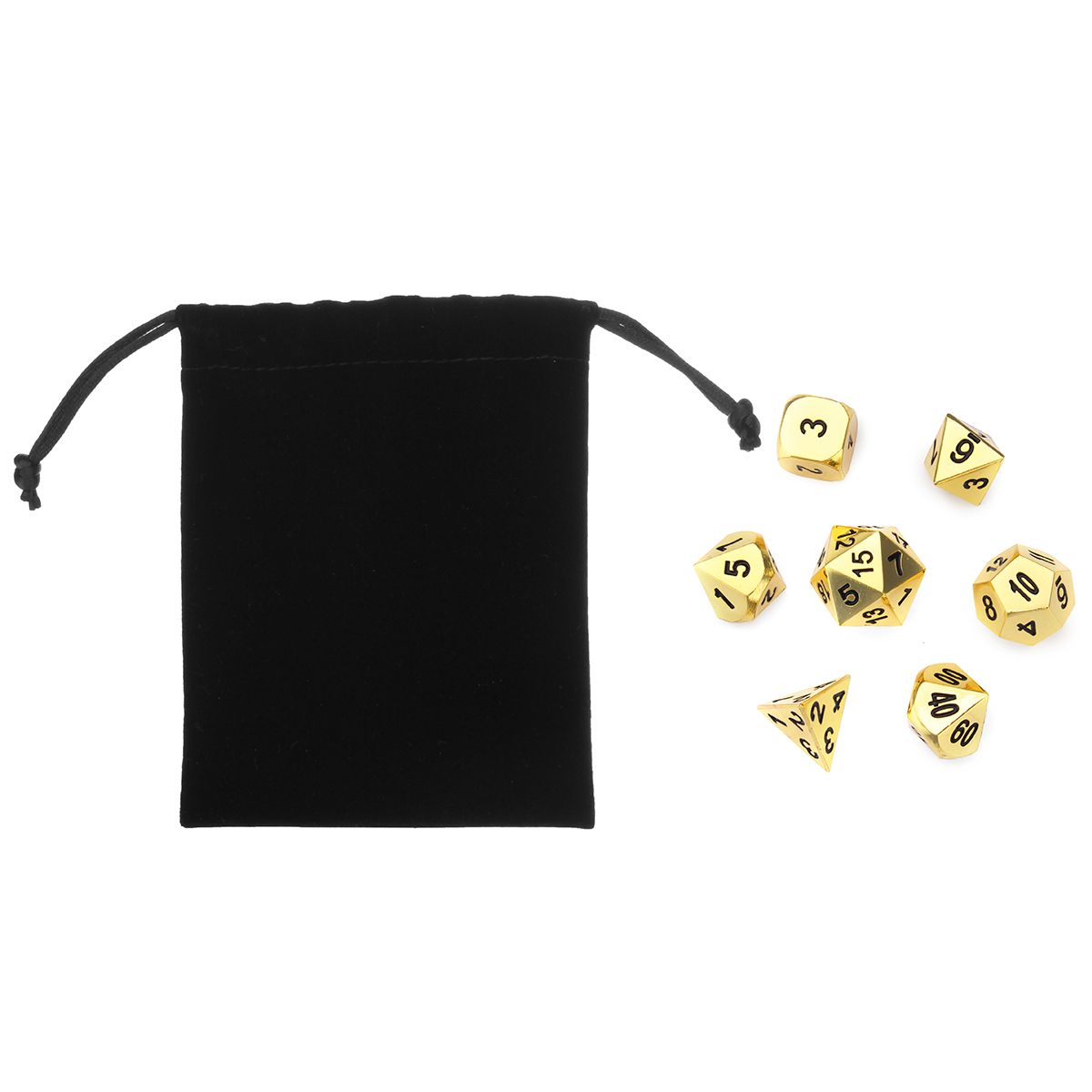 Embossed Antique Metal Polyhedral Dice Role Playing Game Party W/ Bag Imitation Gold