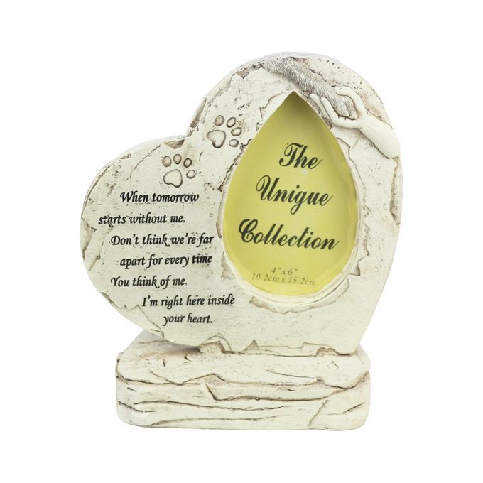 Pet Memorial Stone Heart Shaped Dog Grave Marker With Picture Slot Cat