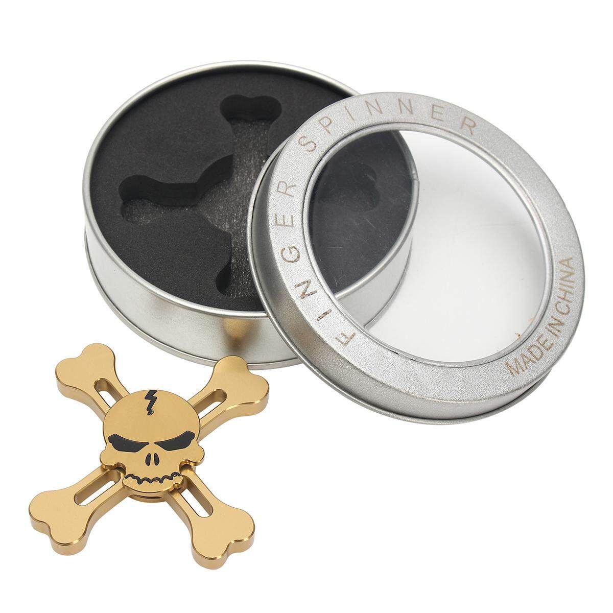 Cool 3D Skull Tri Fidget Hand Finger Spinner Desk Focus EDC ADHD Autism Toy Gold