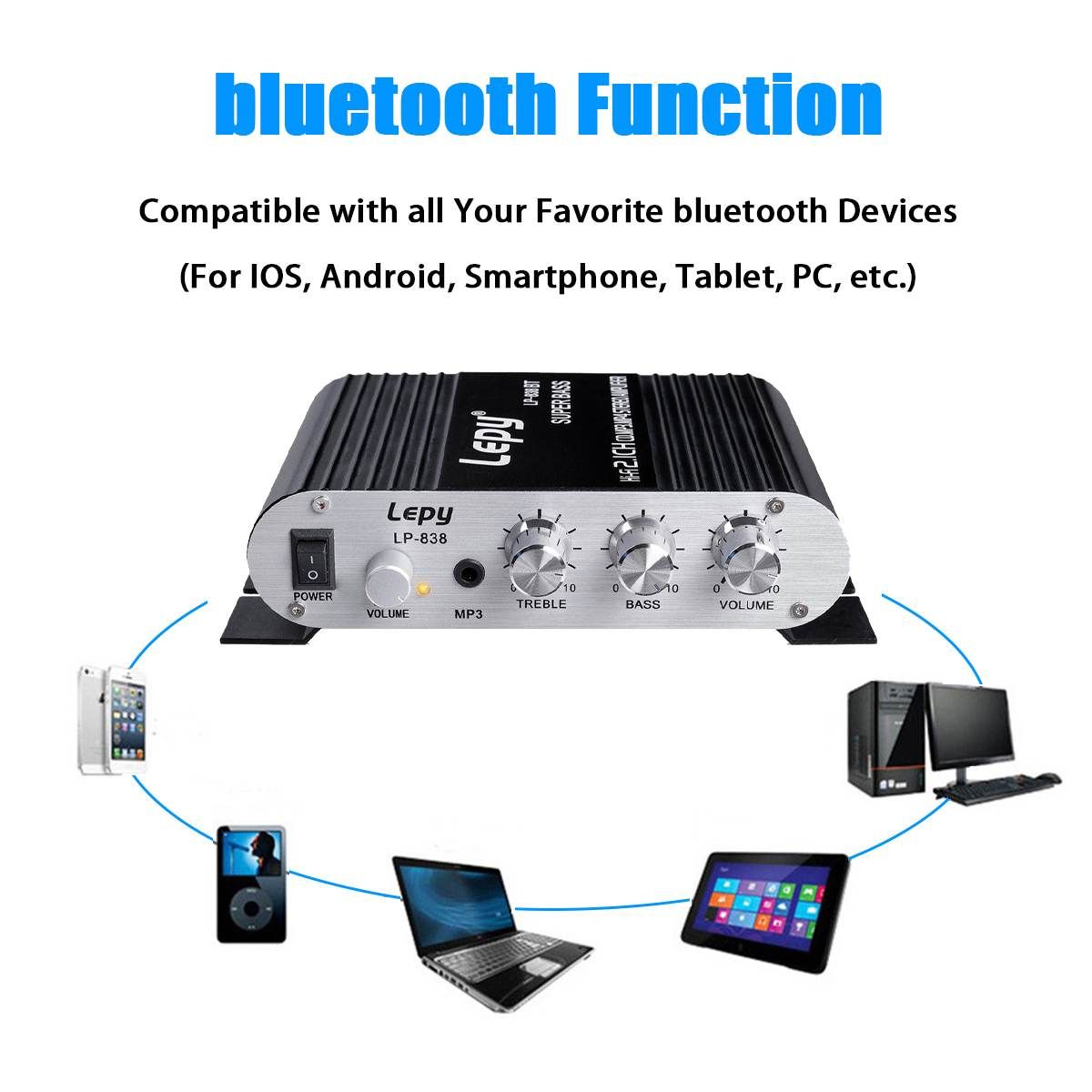 Upgrade 600W Bluetooth Power Amplifier 2.1 Channel Hi-Fi