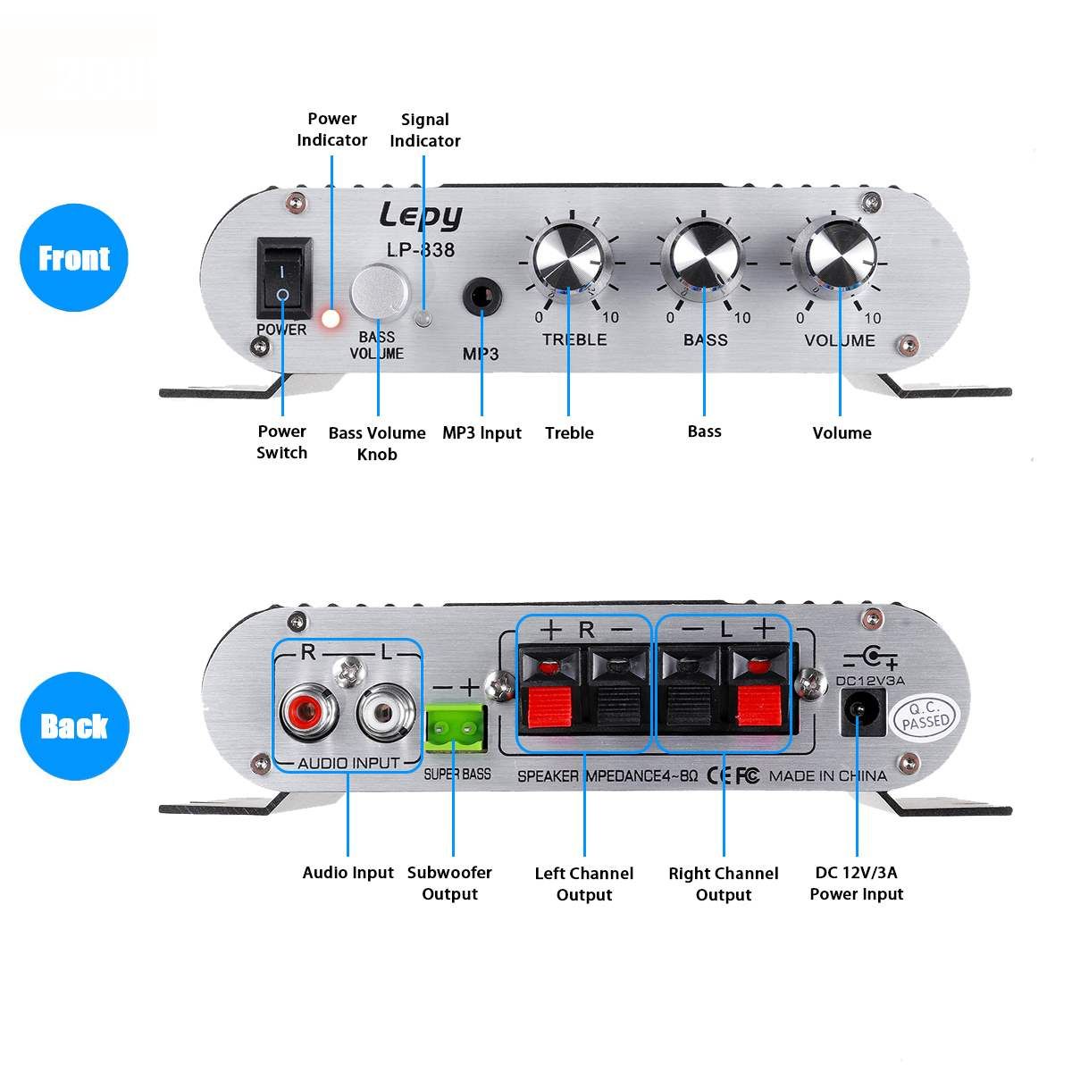 Upgrade 600W Bluetooth Power Amplifier 2.1 Channel Hi-Fi