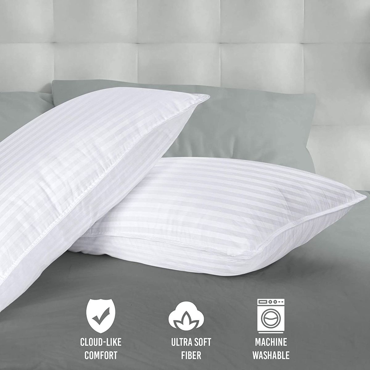 Plush Pillow - Fiber Filled Bed Pillows - Queen Size (2)