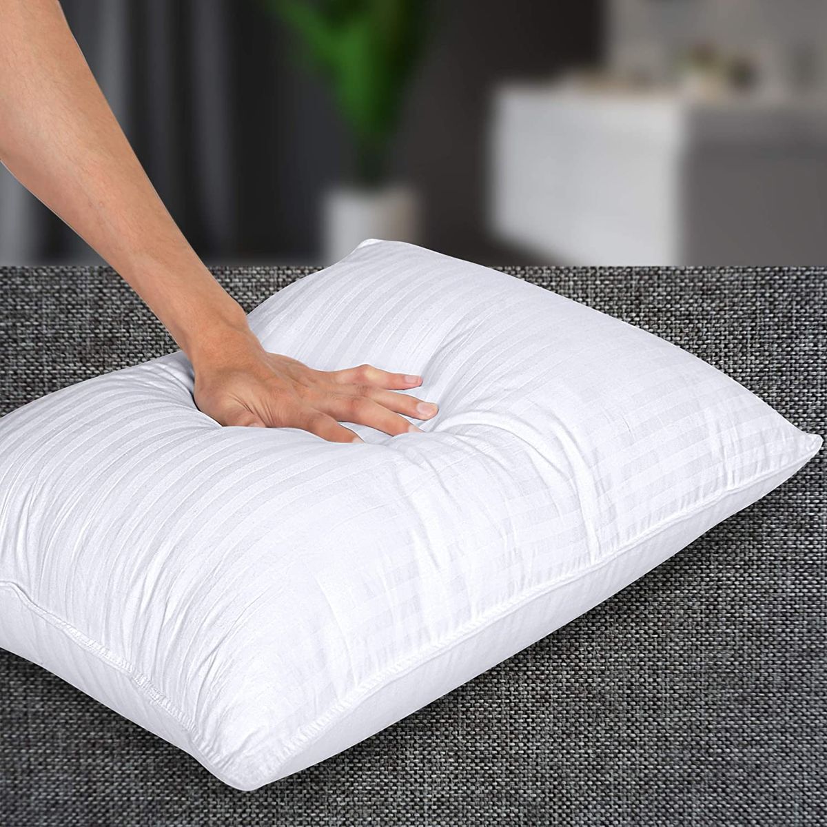 Plush Pillow - Fiber Filled Bed Pillows - Queen Size (2)