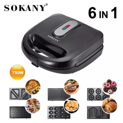 Multifuctional 6-in-1 Sandwich Maker + Grill + Toaster + Waffle Maker