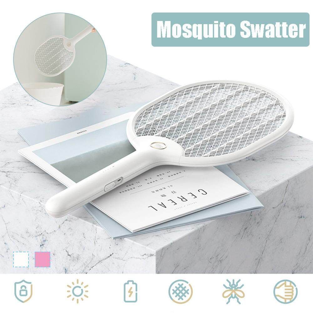 Electric LED Fly Insect Killer Racket Bug Handle Mosquito Wasp Swatter White