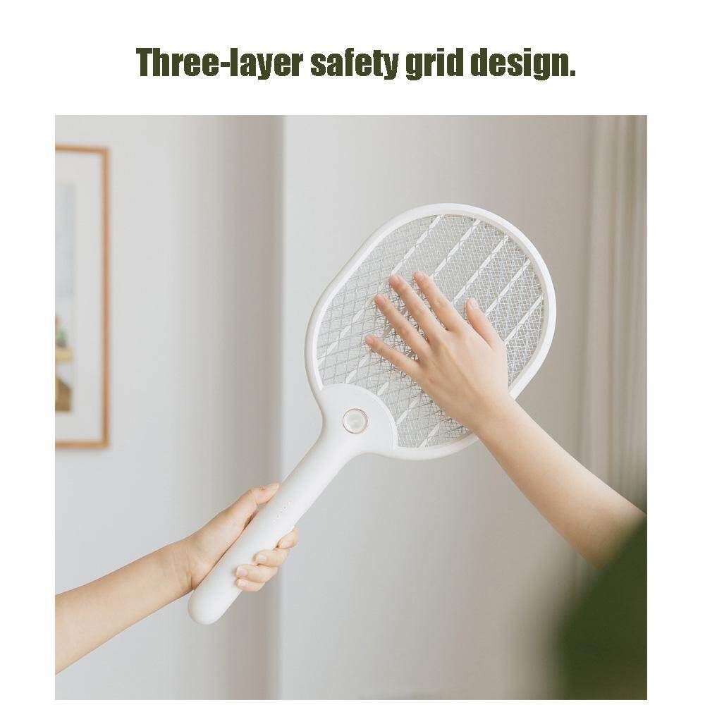 Electric LED Fly Insect Killer Racket Bug Handle Mosquito Wasp Swatter White