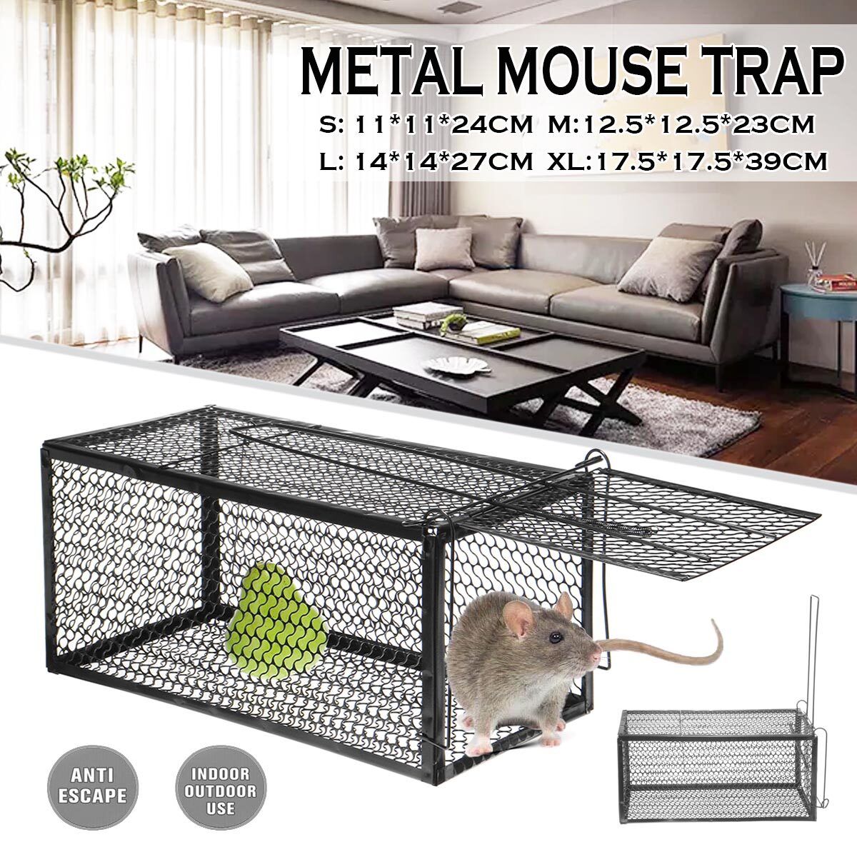 High Sensitivity Mouse Trapper Cage Metal Mouse Live Rat Trap Catcher Vermin Rod S