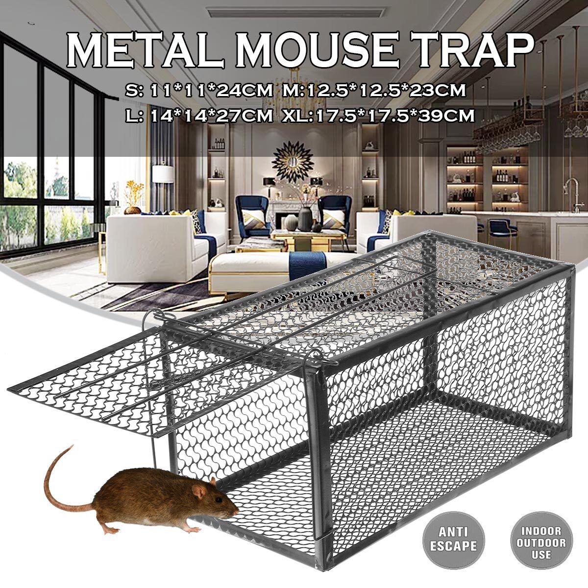 High Sensitivity Mouse Trapper Cage Metal Mouse Live Rat Trap Catcher Vermin Rod S