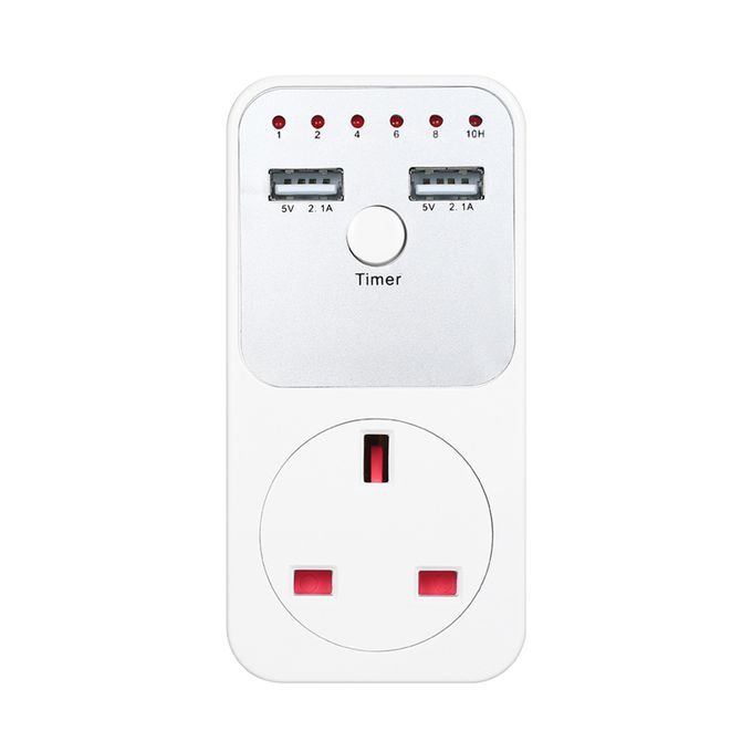 Countdown Timer Socket With 2 USB Ports 5V 2.1A Outlet