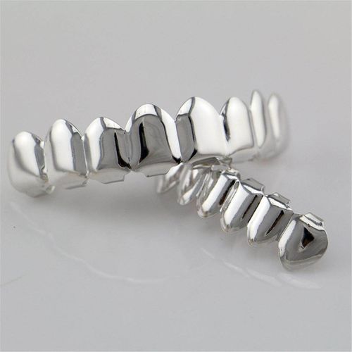 14K Gold Plated Hip Hop Teeth Grillz Top & Bottom Grill Set Silver