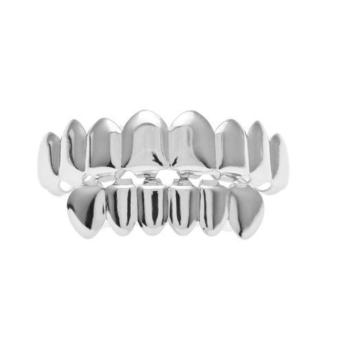 14K Gold Plated Hip Hop Teeth Grillz Top & Bottom Grill Set Silver
