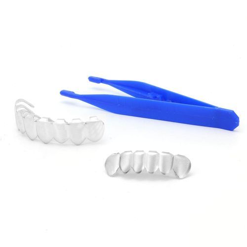 14K Gold Plated Hip Hop Teeth Grillz Top & Bottom Grill Set Silver