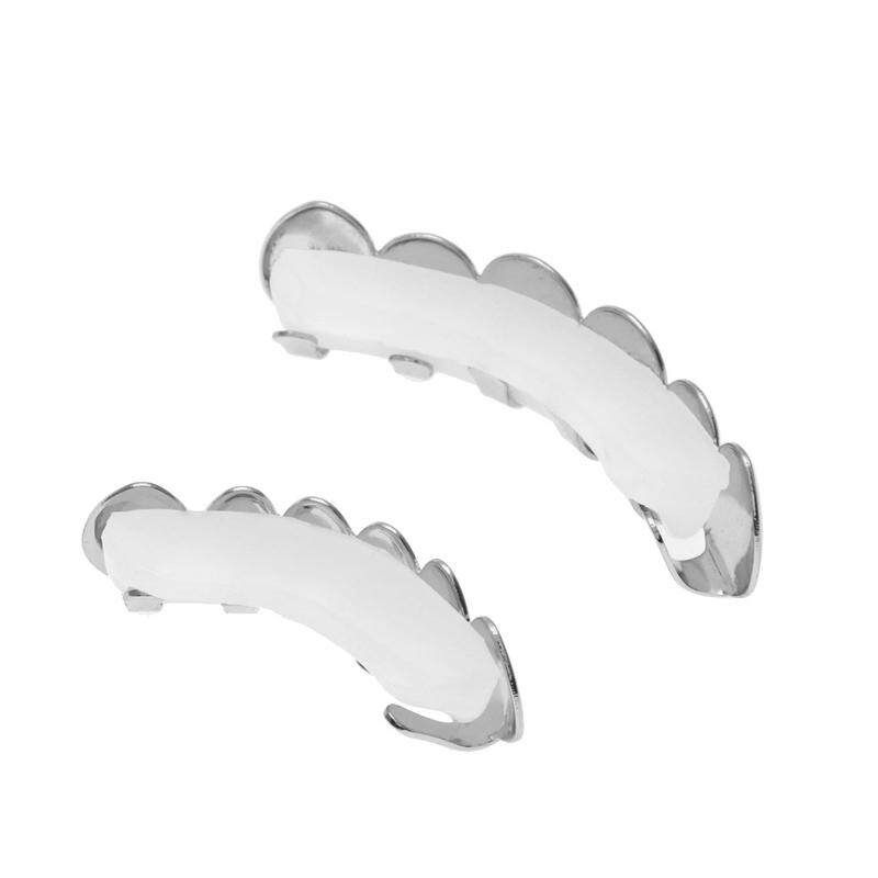 Big 9 Fold Teeth Grillz Square Pyramid Gold - Plated Hip - Tooth Accessory Factory Direct Sales Silvery