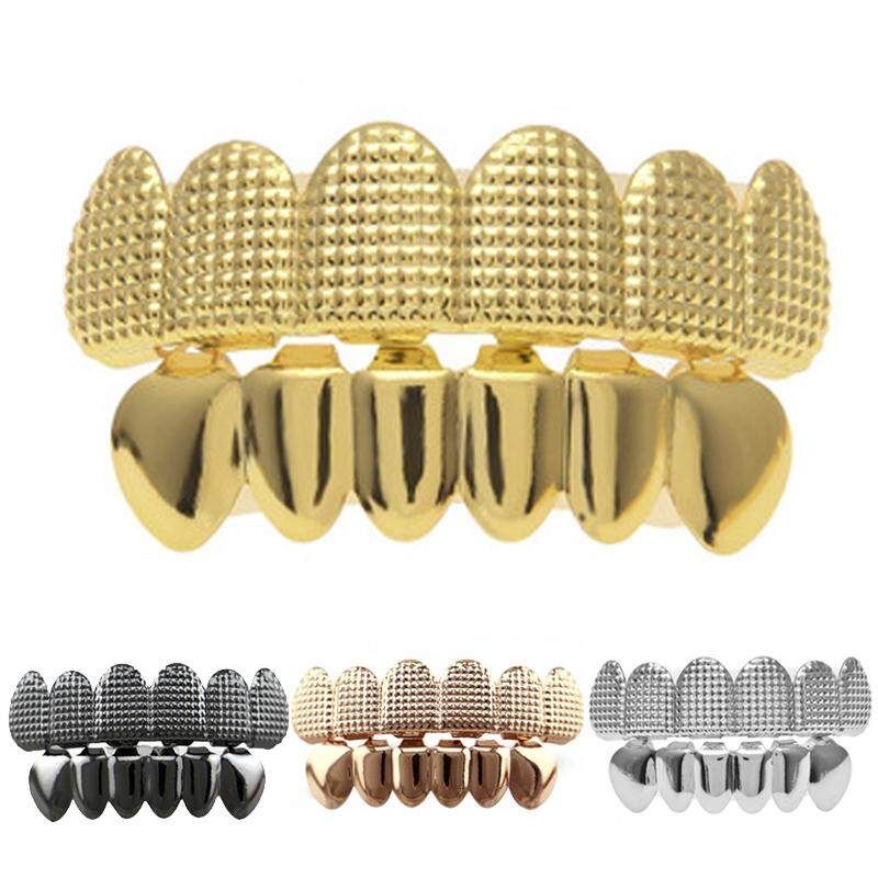 Big 9 Fold Teeth Grillz Square Pyramid Gold - Plated Hip - Tooth Accessory Factory Direct Sales Silvery