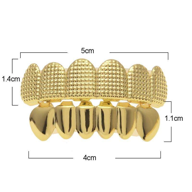 Big 9 Fold Teeth Grillz Square Pyramid Gold - Plated Hip - Tooth Accessory Factory Direct Sales Silvery
