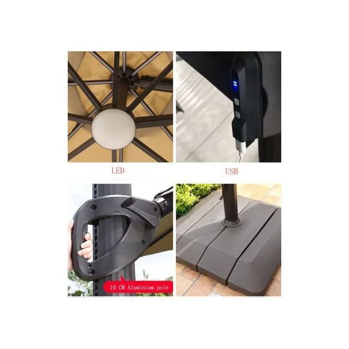 Sunshade Cantilever Parasol Umbrella With Solar LED Lighting