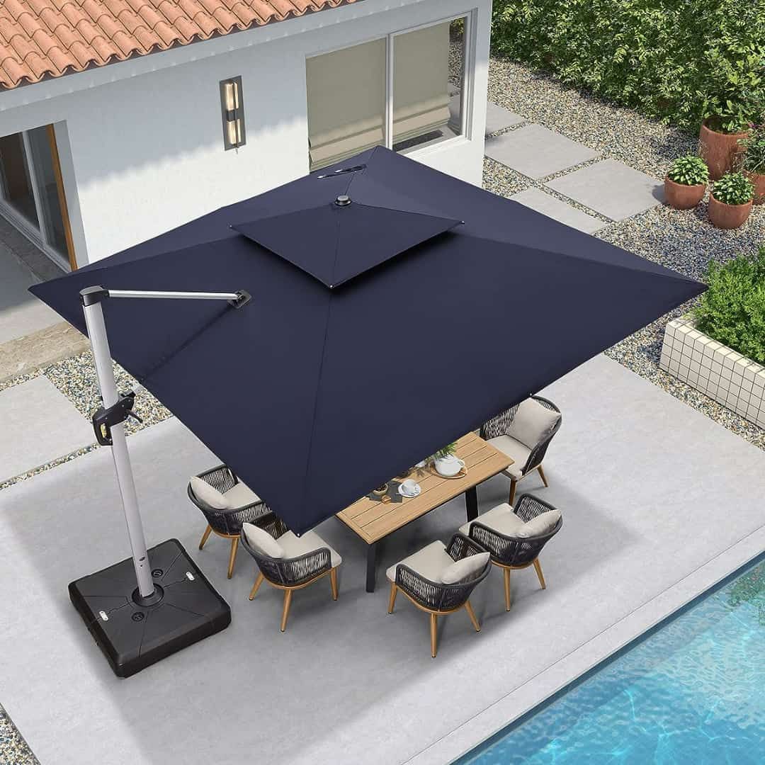 Sunshade Cantilever Parasol Umbrella With Solar LED Lighting
