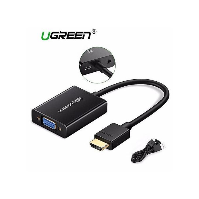Active HDMI To VGA Adapter Converter With Audio And Mirco USB Converter Premium Aluminum Case For Apple TV, Smart TV Box,PC, Laptop, Ultrabook,Raspberry Pi, Chromebook, Support 1920x1080 60Hz (Black) By HonTai