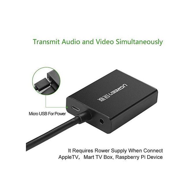 Active HDMI To VGA Adapter Converter With Audio And Mirco USB Converter Premium Aluminum Case For Apple TV, Smart TV Box,PC, Laptop, Ultrabook,Raspberry Pi, Chromebook, Support 1920x1080 60Hz (Black) By HonTai