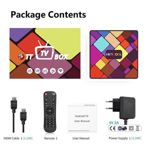 HK1COOL 4K UHD Smart TV Box With Remote Controller, Android 9.0 RK3318 Quad-core Cortex-A53, 4GB+128GB, Support WiFi & BT & AV & HDMI & RJ45 & TF Card