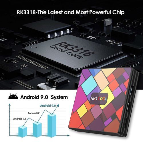 HK1COOL 4K UHD Smart TV Box With Remote Controller, Android 9.0 RK3318 Quad-core Cortex-A53, 4GB+128GB, Support WiFi & BT & AV & HDMI & RJ45 & TF Card