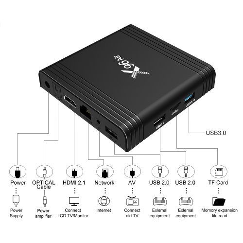 X96 Air 4K Smart TV BOX Android 9.0 Media Player Wtih Remote Control, Quad-core Amlogic S905X3, RAM: 2GB, ROM: 16GB, Dual Band WiFi, EU Plug