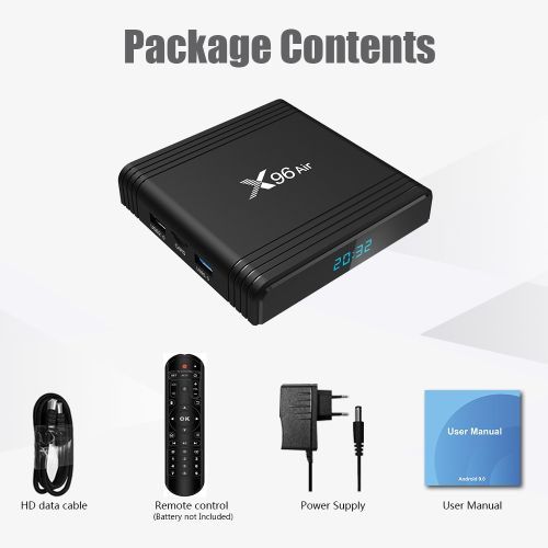 X96 Air 4K Smart TV BOX Android 9.0 Media Player Wtih Remote Control, Quad-core Amlogic S905X3, RAM: 2GB, ROM: 16GB, Dual Band WiFi, EU Plug
