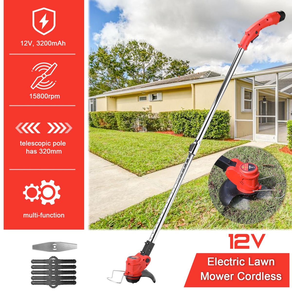 12V Electric Lawn Mower Cordless Household Grass Trimmer