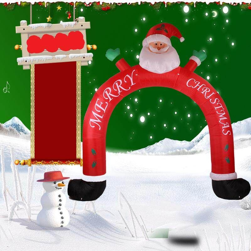 3 Meter Tall Lighted Christmas Inflatable Archway With Santa Claus And Snowman Party Decoration Red