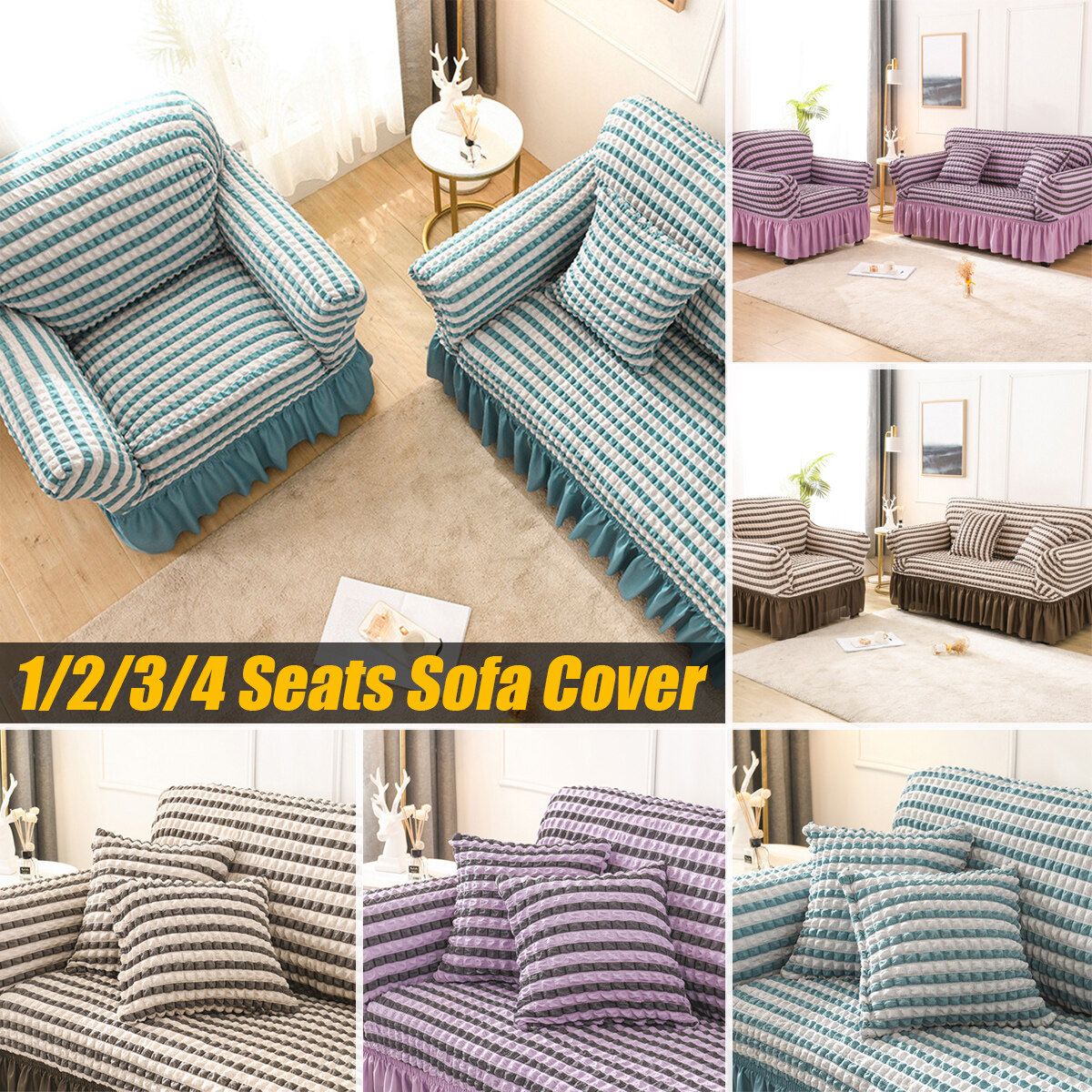 1/2/3/4 Sofa Covers Couch Slipcovers Stretch Waterproof Cover Settee Protector Purple Pillow Case