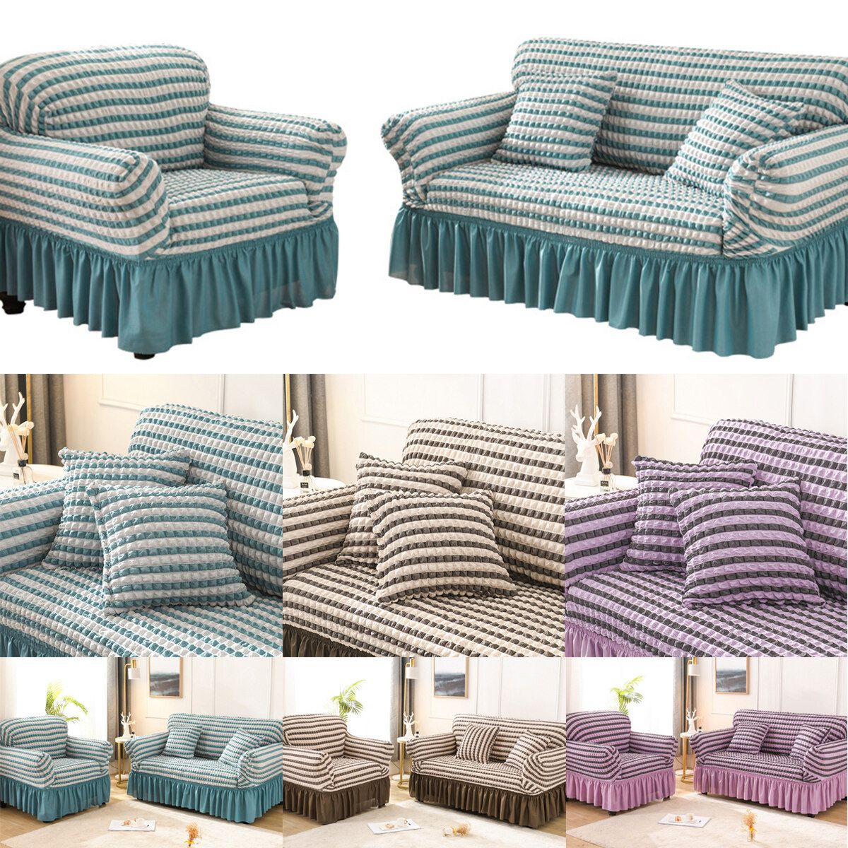 1/2/3/4 Sofa Covers Couch Slipcovers Stretch Waterproof Cover Settee Protector Purple Pillow Case
