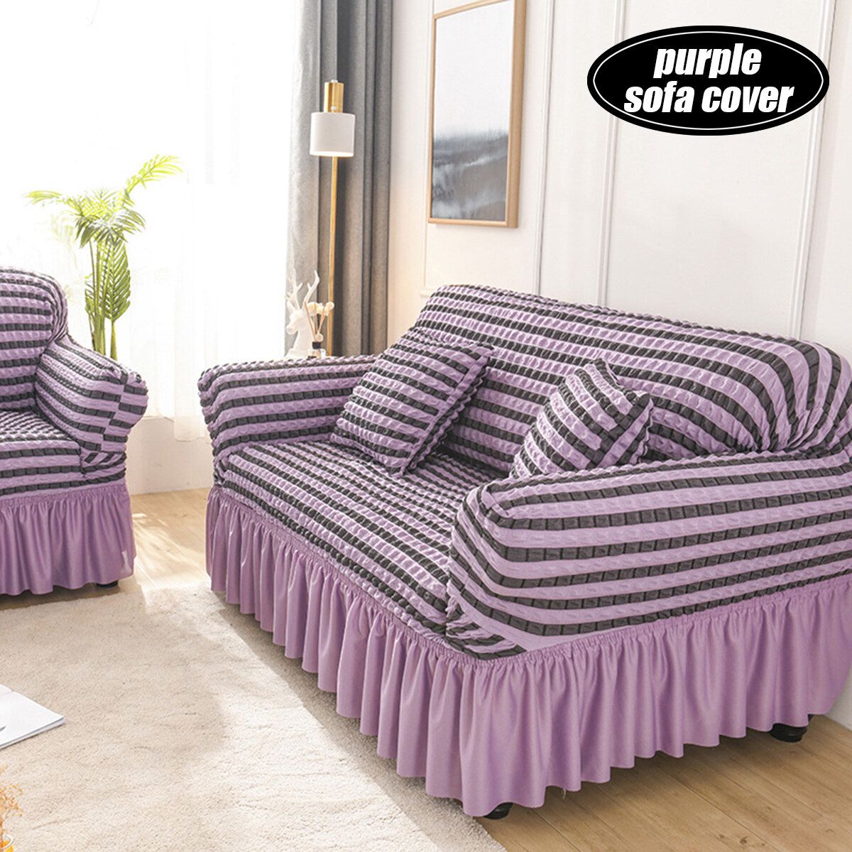 1/2/3/4 Sofa Covers Couch Slipcovers Stretch Waterproof Cover Settee Protector Purple Pillow Case