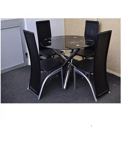 Glass Dining Table + 4 Chairs - Black