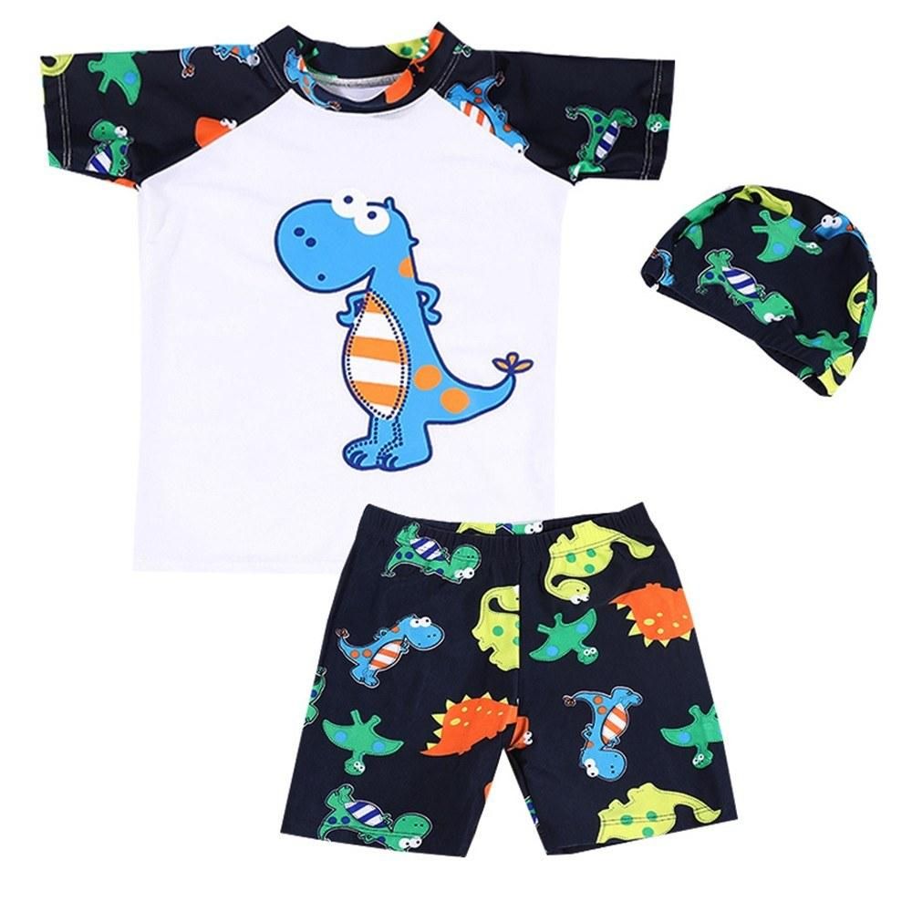 Boy Swimwear 3 Piece Swimsuit Age 2-12 Baby Boy Kid Child Summer Swim Wear Shorts Cartoon Print Toddler Swimming Trunks with Hat