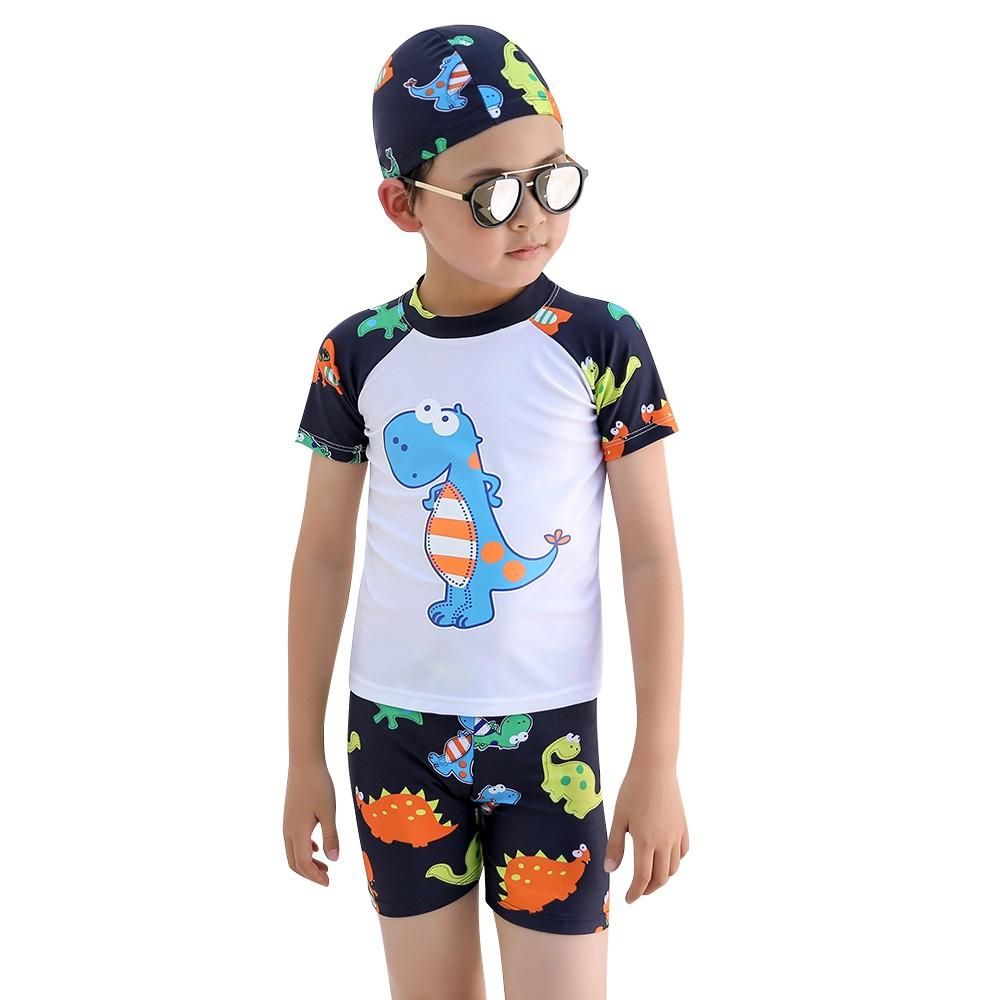 Boy Swimwear 3 Piece Swimsuit Age 2-12 Baby Boy Kid Child Summer Swim Wear Shorts Cartoon Print Toddler Swimming Trunks with Hat