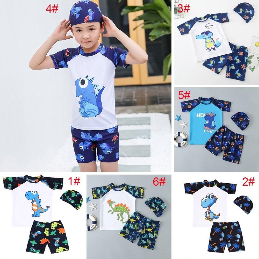 Boy Swimwear 3 Piece Swimsuit Age 2-12 Baby Boy Kid Child Summer Swim Wear Shorts Cartoon Print Toddler Swimming Trunks with Hat