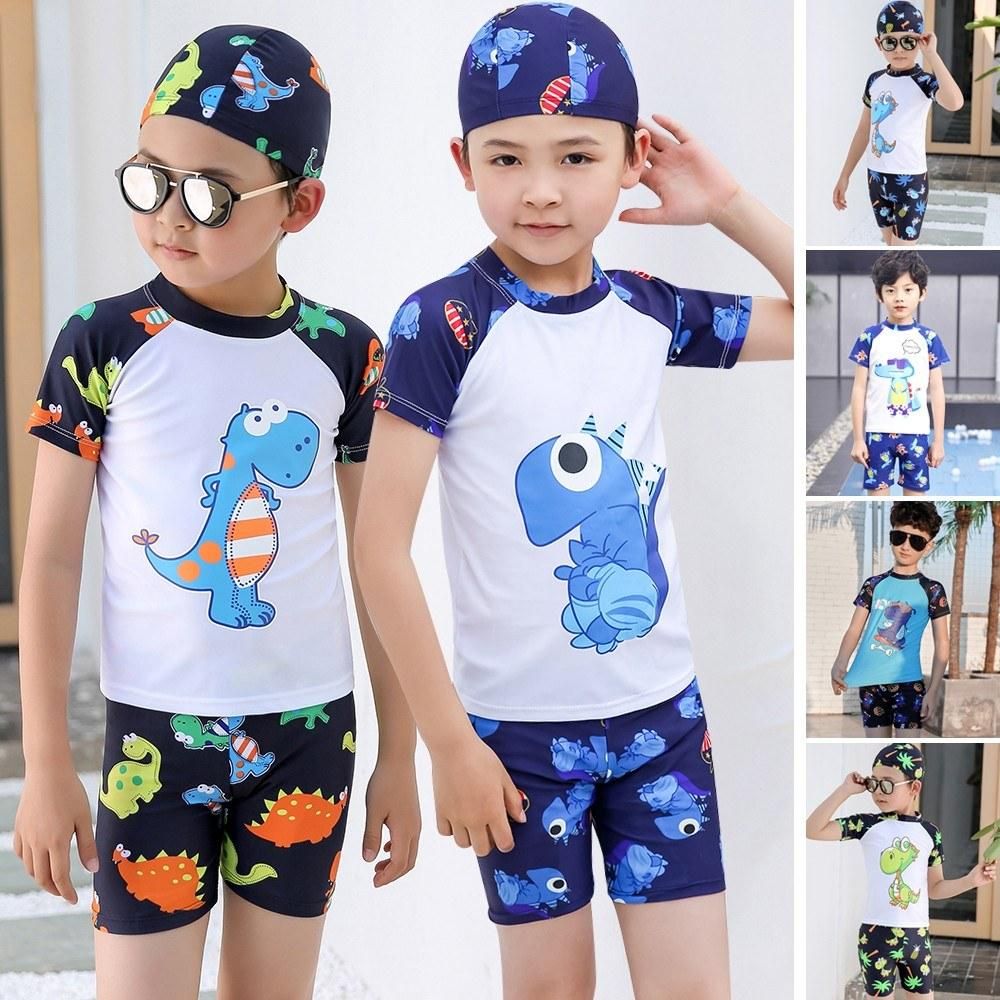 Boy Swimwear 3 Piece Swimsuit Age 2-12 Baby Boy Kid Child Summer Swim Wear Shorts Cartoon Print Toddler Swimming Trunks with Hat
