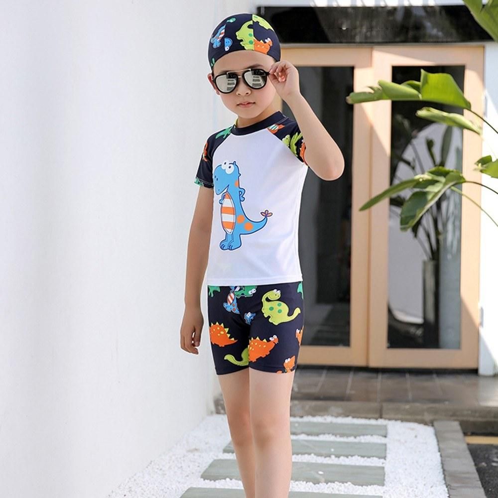 Boy Swimwear 3 Piece Swimsuit Age 2-12 Baby Boy Kid Child Summer Swim Wear Shorts Cartoon Print Toddler Swimming Trunks with Hat