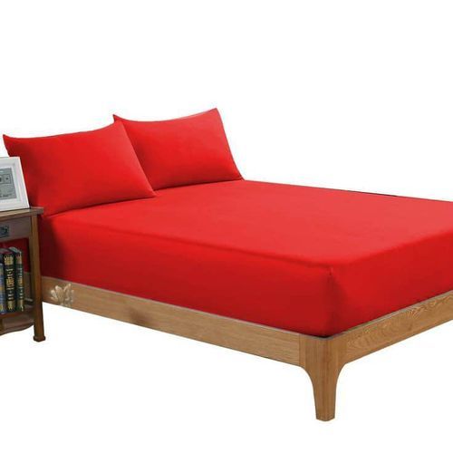 Fitted Sheet  Mattress Protector With 2 Pillow Cases-RED