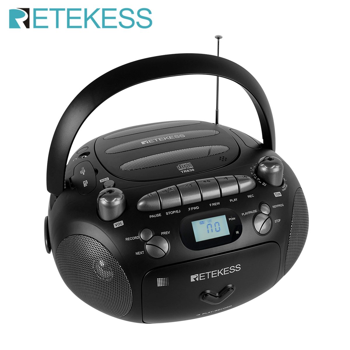 TR630 CD Player Boombox Stereo Portable Radio FM AM Cassette Tape 3W Speaker TF USB Recording Remote Control For Home