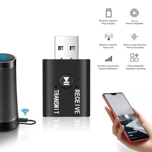 2 IN 1 Bluetooth Audio Receiver Transmitter Wireless Adapter For TV PC Car Speakers
