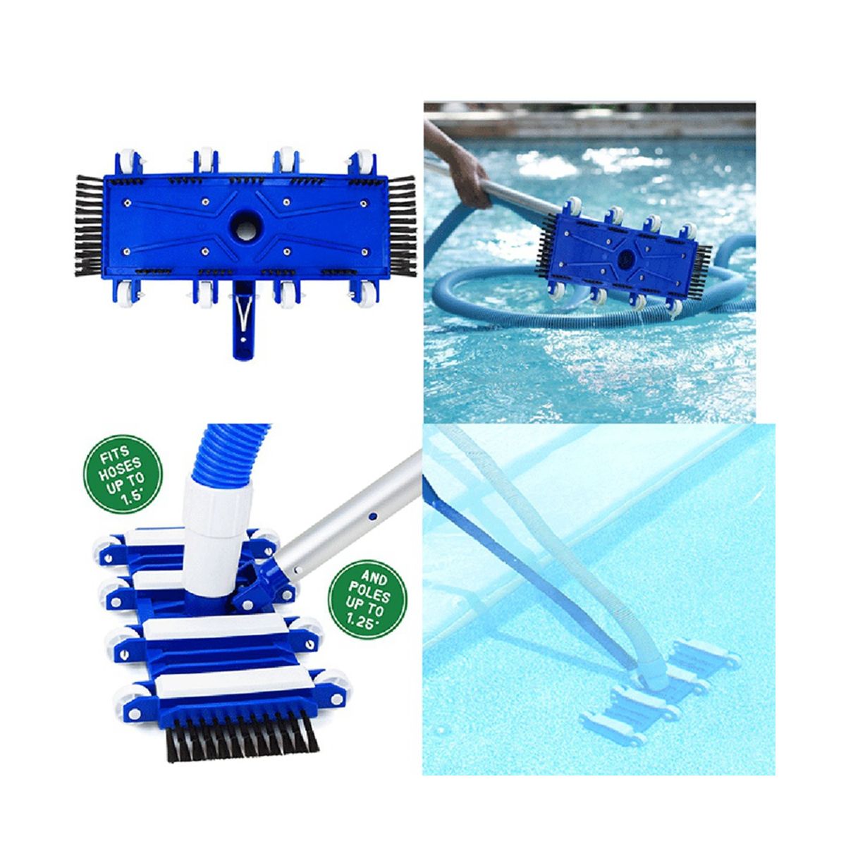 Swimming Pool Vacuum Head with Side Brush Wheel Wall