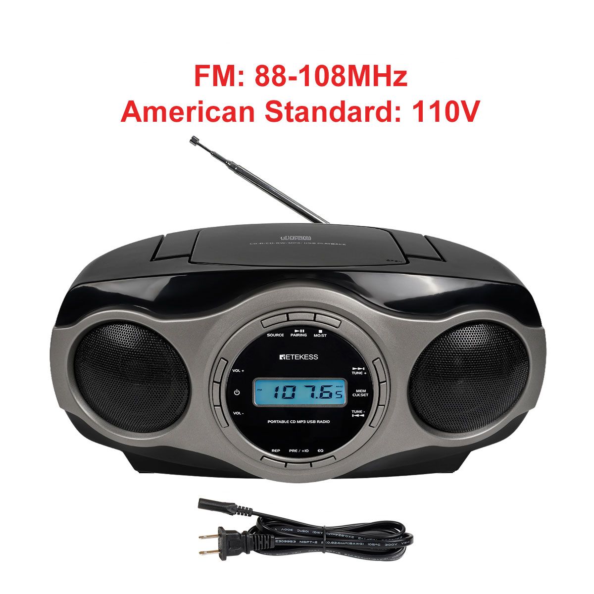 TR631 Portable CD Boombox Stereo Radio FM Bluetooth 3W Speaker LCD Display Support Alarm Clock MP3 AAC USB AUX Elder