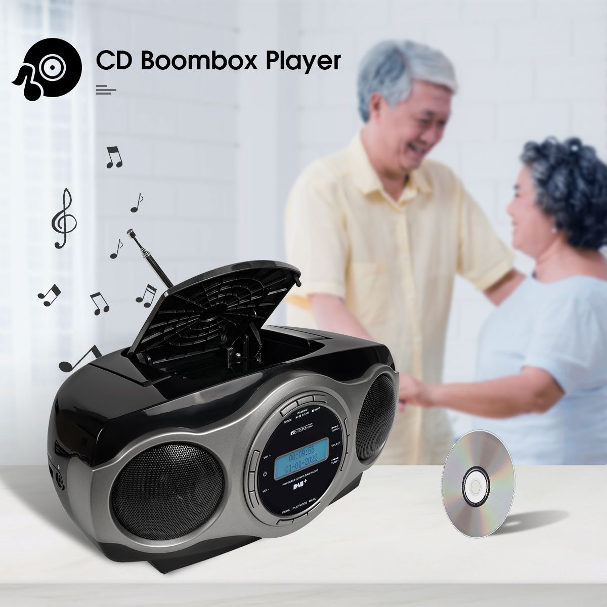 TR631 Portable CD Boombox Stereo Radio FM Bluetooth 3W Speaker LCD Display Support Alarm Clock MP3 AAC USB AUX Elder