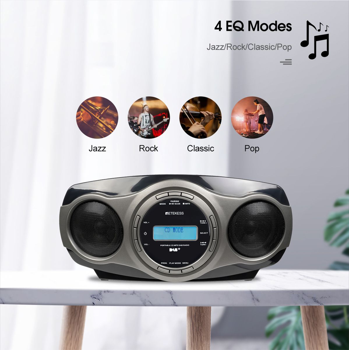 TR631 Portable CD Boombox Stereo Radio FM Bluetooth 3W Speaker LCD Display Support Alarm Clock MP3 AAC USB AUX Elder
