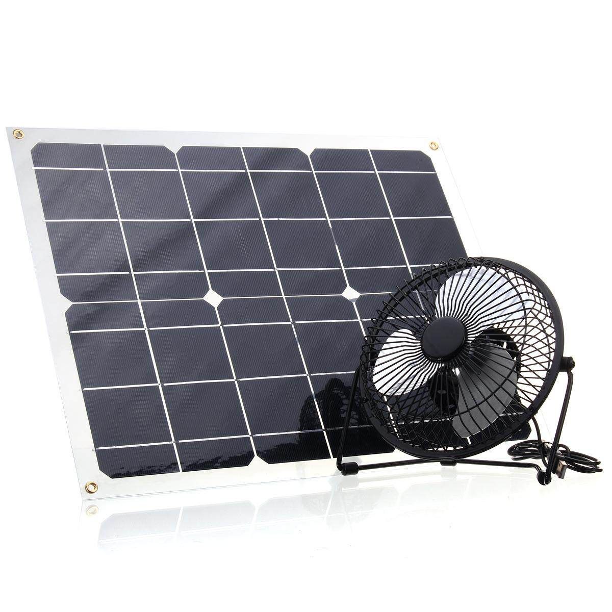 6'' USB Solar Panel Iron Fan Powered 22W For Outdoor Home Cooling Ventilation