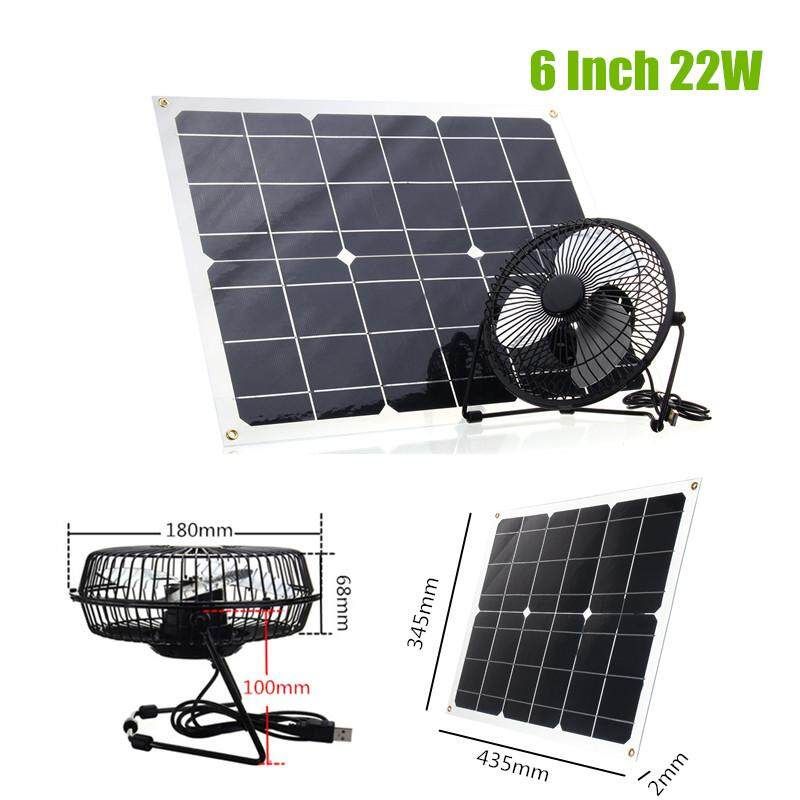 6'' USB Solar Panel Iron Fan Powered 22W For Outdoor Home Cooling Ventilation
