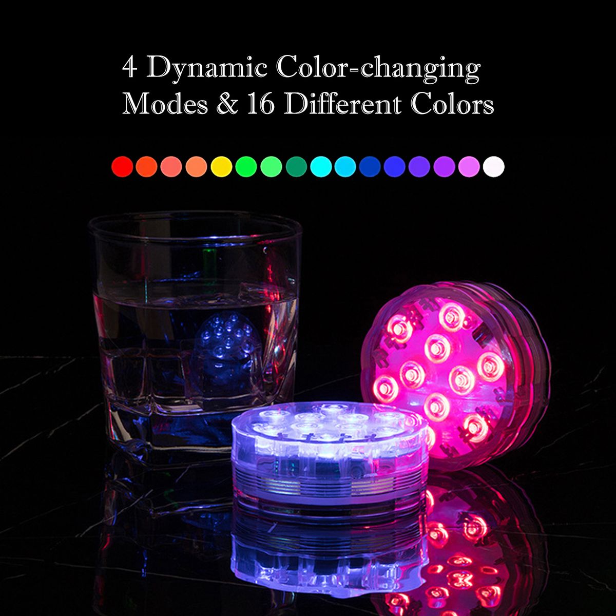 4PCS Submersible LED Lights With Remotes RGB 16 Colors