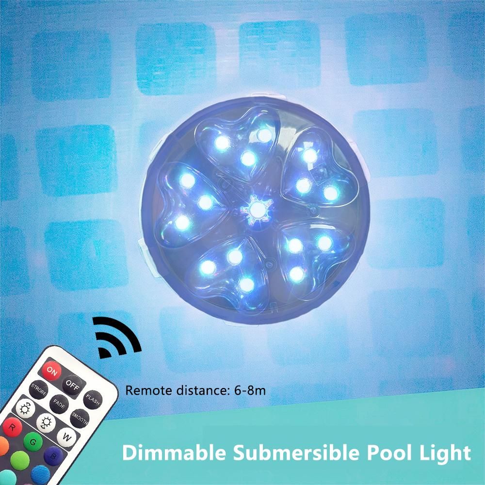 Dimmable Submersible Pool Light with IR Remote Control RGBW LEDs Pond Fountain Lamp 13 Colors & 4 Lighting Modes IP68 Waterproof Underwater Light Decoration Lamp for Party Christmas Swimming Pool Christmas