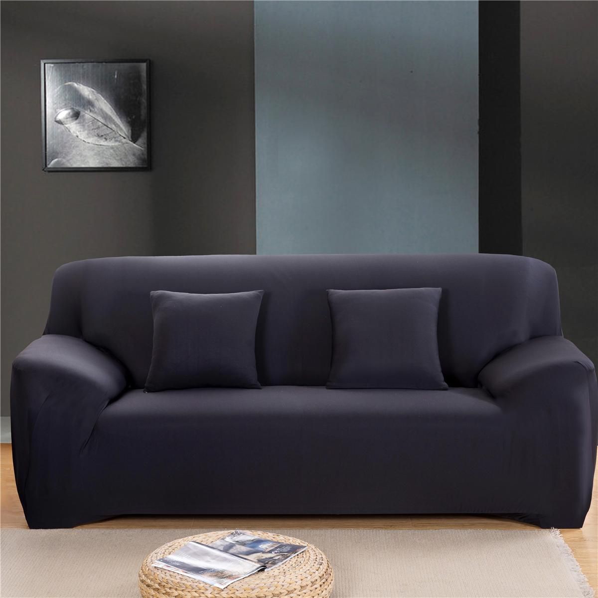 1/2/3/4 Seater Elastic Slipcover St - Black Double 145-185cm